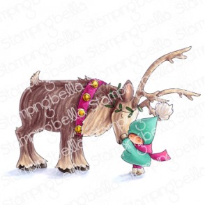 BUNDLE GIRL with reindeer rubber stamp